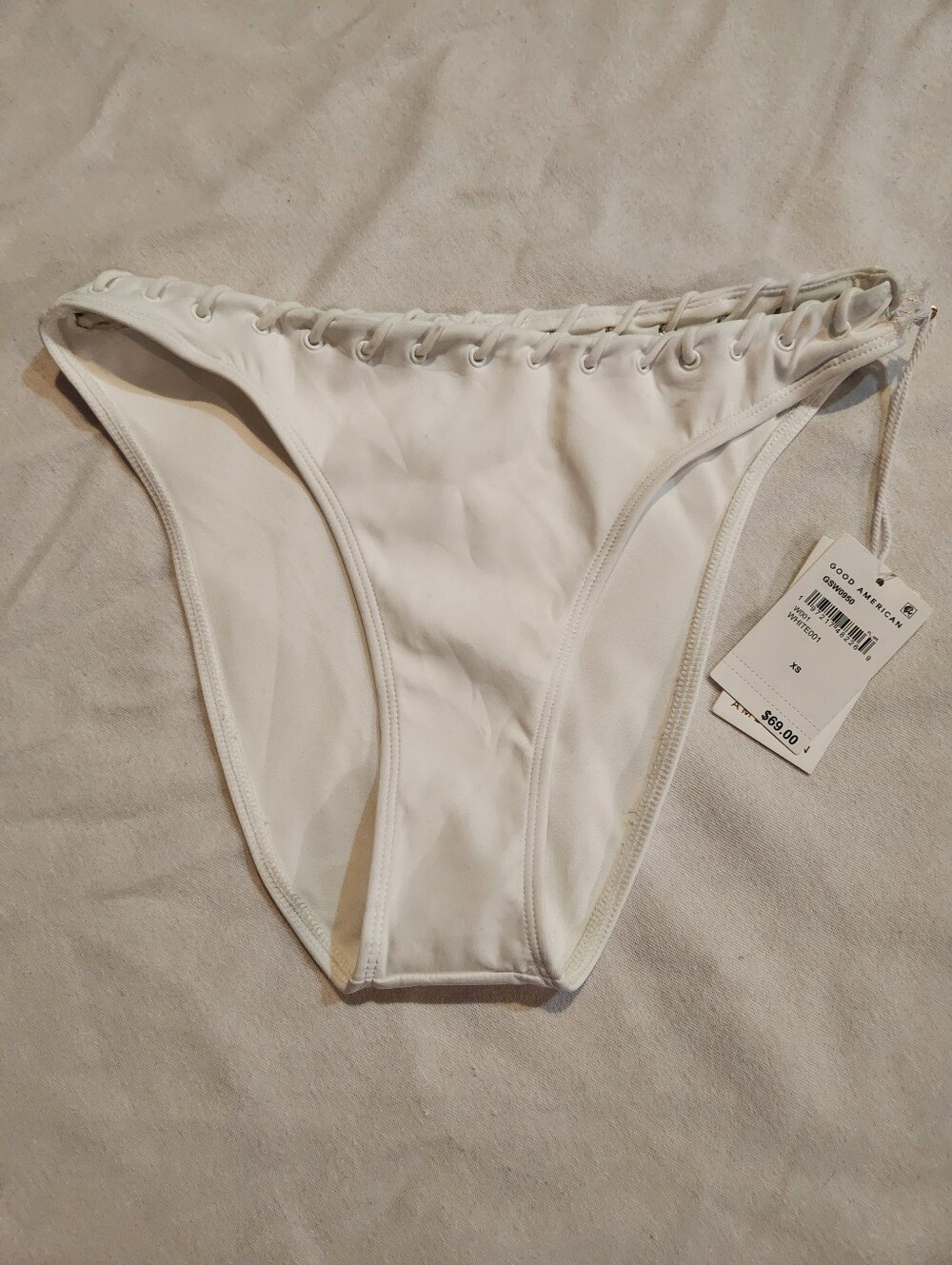 Good American White Whipstitch Lace Up Bikini Bottom XS NWT
